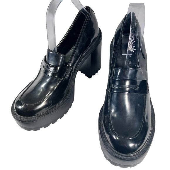 MADDEN GIRL! KASSIDY ULTRA CHUNKY HEEL, PLATFORM BLACK PATENT LOAFERS! SZ 8M - Picture 3 of 10